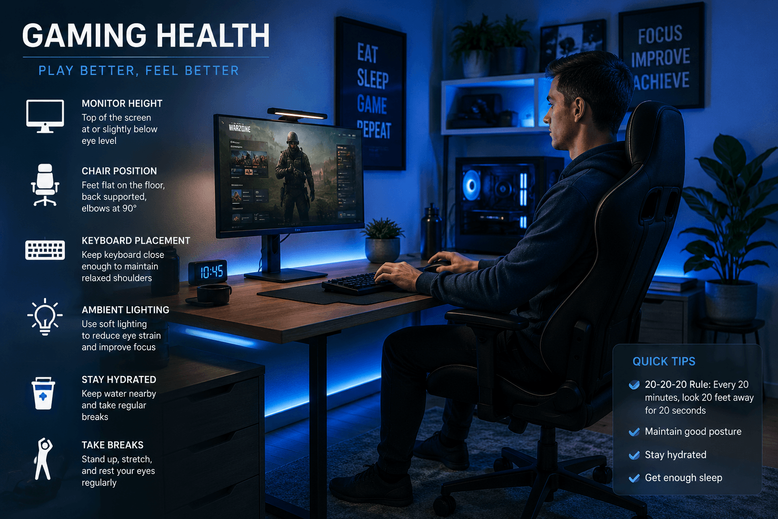 Gaming Posture and Eye Strain — How to Play Long Sessions Without Destroying Your Body