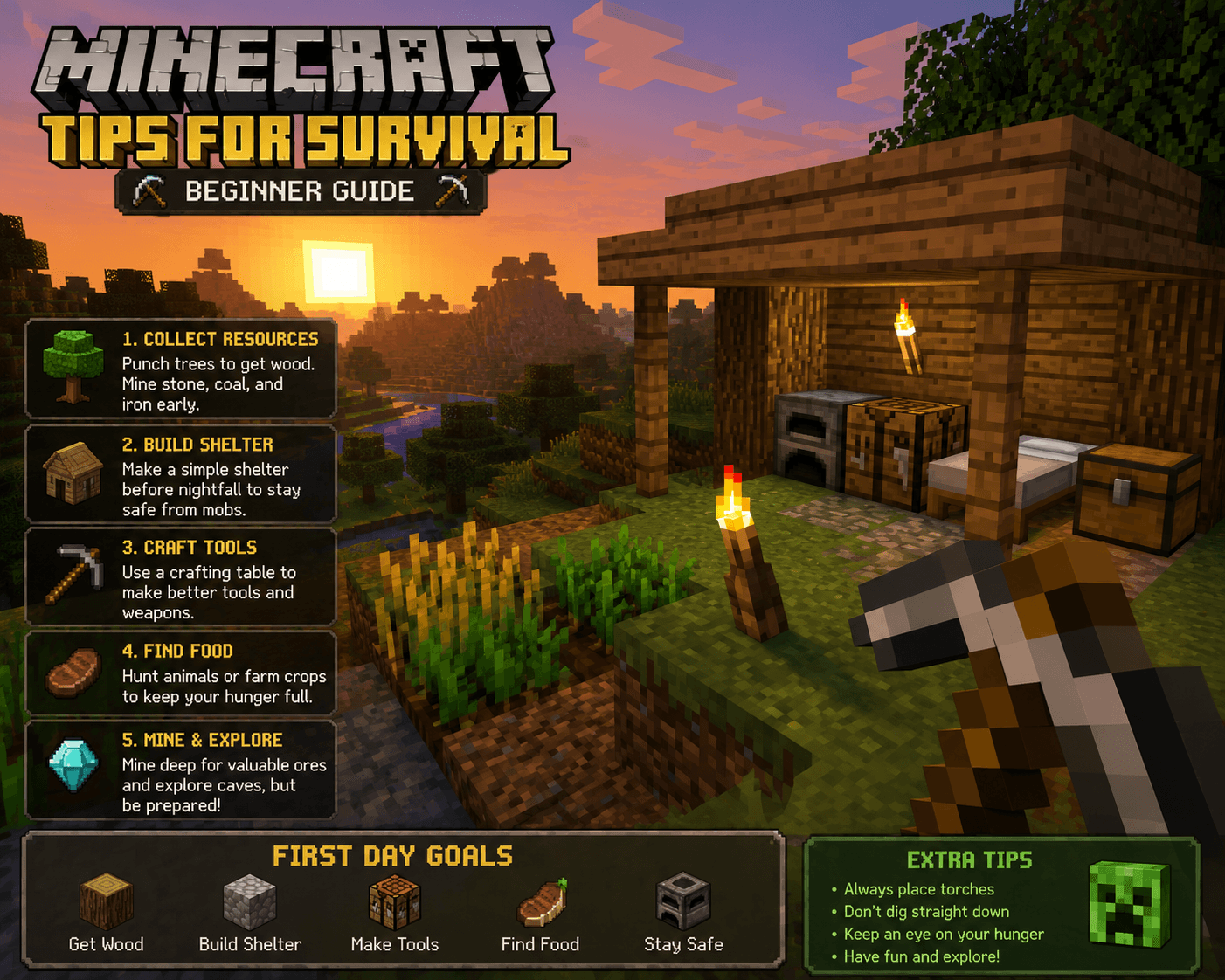 Minecraft Survival Tips for Beginners — Everything You Wish You Knew on Day One