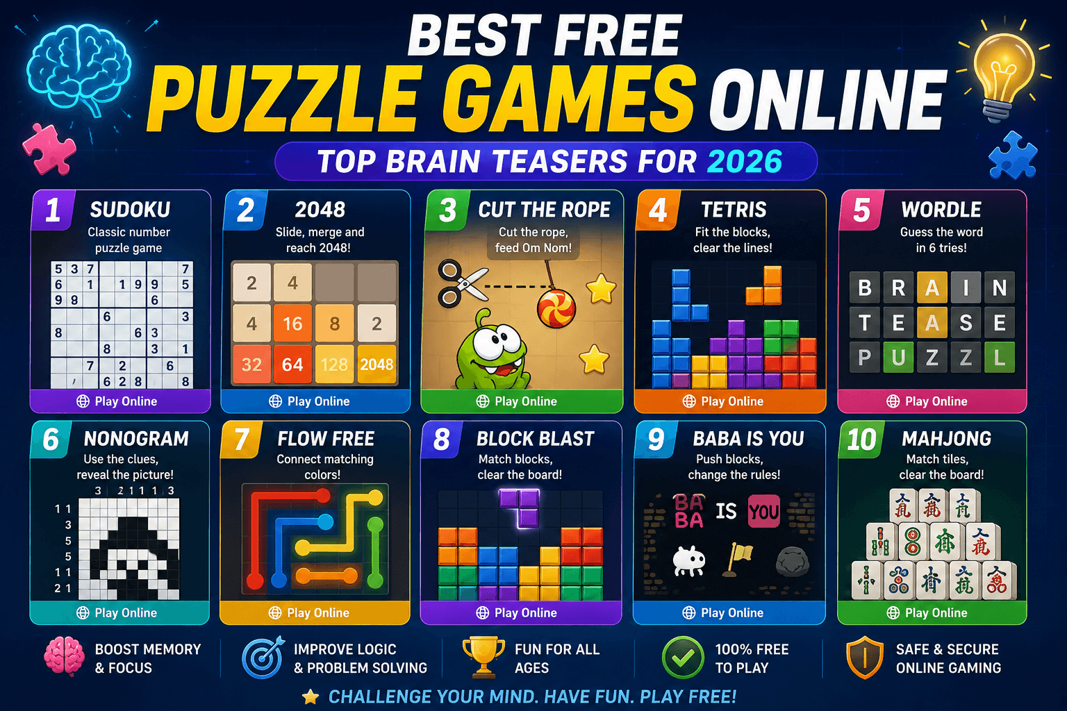 Best Free Puzzle Games Online — Top Brain Teasers for 2026